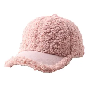 Gorra de béisbol de borreguito rosa mujer invierno cálido mullido sombrero liso elegante