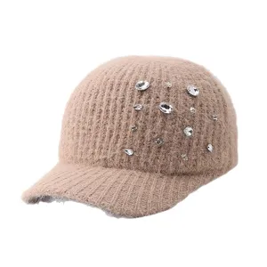 Chapeau de baseball tricoté en strass chaud d'hiver, casquette décontractée doublée.