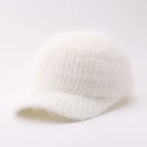 Gorra de béisbol de punto suave blanca invierno cálido peluda sombrero casual elegante