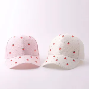 Süße Kirsche Strass Mesh Baseballcap Bonbonfarbe atmungsaktive Sommer Sonnenhut Damen