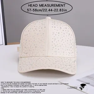 Women rhinestone baseball cap beige bling adjustable sparkly hip hop sun hat 57-58cm