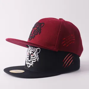 Uomini Donne Ricamato Tigre Tesa Piatta Cappello Baseball Hip Hop Snapback Rosso Nero
