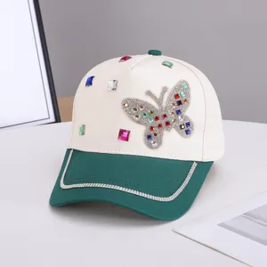 Gorra de Béisbol con Strass Mariposa Patchwork Mujer Casual Elegante Sombrero Sol