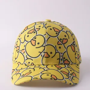 Gorra de béisbol con estampado de pato amarillo, sombrero de moda con visera curva.