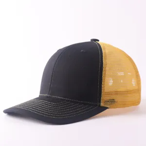 Gorra de camionero clásica negra y amarilla, gorra de béisbol transpirable detalle.