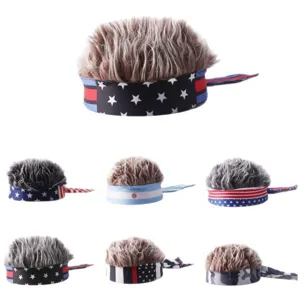 Gorro de Peluca Sintética de Novedad Con Cintas de Flecos Diadema de Fan de Copa del Mundo Gorro Pelo Loco Hip Hop para Fiesta