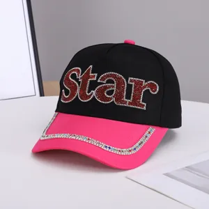 Gorra de béisbol con diamantes de imitación Star negro rosa mujer casual elegante gorro snapback