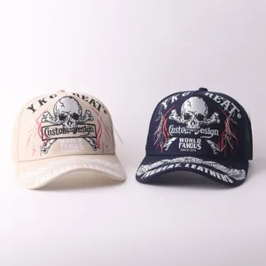 Casquette de baseball en mesh imprimée tête de mort, chapeau trucker respirant unisexe.