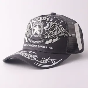 Casquette de baseball en maille gris foncé avec ailes brodées vintage et motif étoile stylé