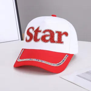 Elegante gorra de béisbol con diamantes de imitación de estrella para mujer y sol casual.