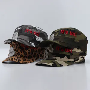 Casquette plate de camouflage léopard avec lettres brodées, élégant chapeau extérieur.