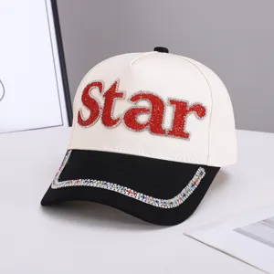Gorra de beisbol con diamantes Star letra mujer casual patchwork estilo de moda