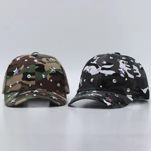 Detail camouflage baseballcap met strass, sprankelende kristallen sterren, verstelbare pet.