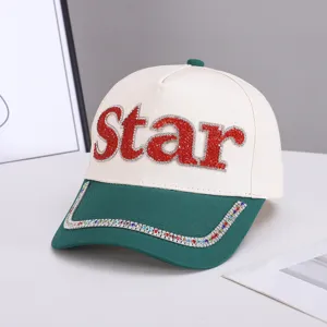 Gorra de béisbol con diamantes de imitación de estrella, diseño en contraste, gorra casual.