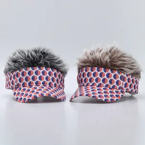 Gorra de visera solar con peluca novedad estampado bandera EE. UU., sombrero pelo puntiagudo.