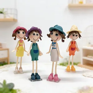 Set of four cute cartoon 3D girl figurine magnets for creative fridge home decoration