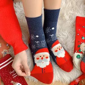 Weihnachtssocken Damen gemütliche Baumwollsocken süßer Weihnachtsmann festliche Sockena