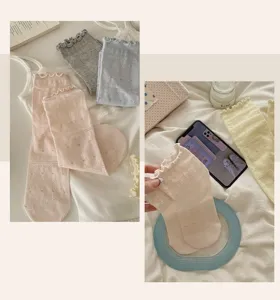 Chaussettes mi-hautes mignonnes à volants pour femmes printemps été cœur creux respirantes