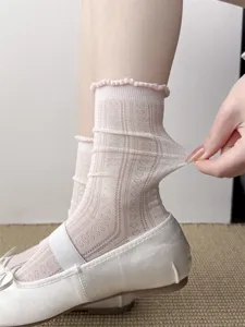 Damen Maulbeerseide Spitzen Socken Sommer atmungsaktiv Netz Rüschenrand mittlere Socken