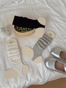 Details of hollow mesh ballet stirrup socks, lightweight summer calf leg warmers for women.