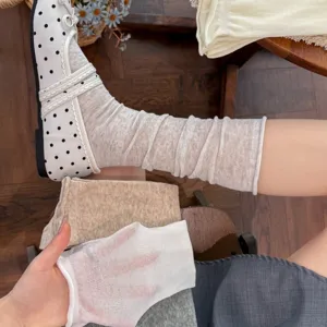 Calzettoni al Polpaccio in Cotone Sottile da Donna Stile Coreano Bordo Arrotolato Calze al Ginocchio Tinta Unita Stile Balletto