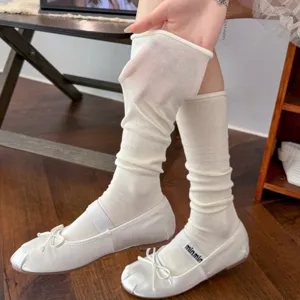 Donne calze lunghe trasparenti bianche stile balletto sottili calze al polpaccio moda