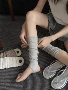 Ballet core hollow mesh stirrup leg warmers women summer thin long stackable socks grey