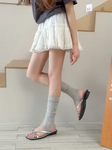 Summer thin stirrup socks women ballet style grey leg warmers casual breathable hosiery.