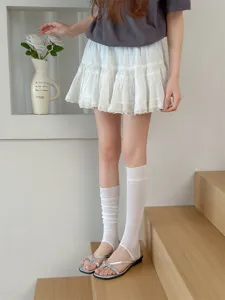 Women ballet style stirrup socks summer thin solid color slouchy leg warmers detail view.