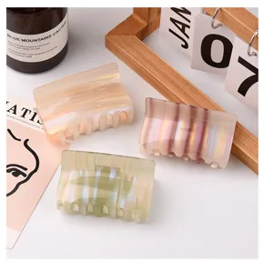 Elegant pearlescent jelly square hair claw clips in assorted pastel colors