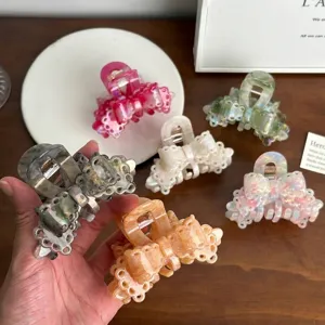 Acetaat Kant Strik Haarklem Marmeren Textuur Haarklem Voor Vrouwen Zoet Elegant Koreaanse Stijl Haaraccessoires