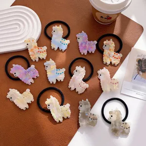 Set schattige cartoon alpaca acetaat haarelastiekjes en haarspeldjes in diverse kleuren