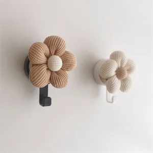 Cute corduroy flower wall hooks with strong adhesive for home organization