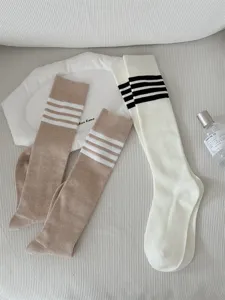 Japanese style JK striped long socks, classic knee-high knit stockings for daily casual wear.