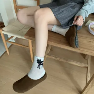Women breathable mesh short socks featuring cute cartoon cat pattern for summer daily wear.