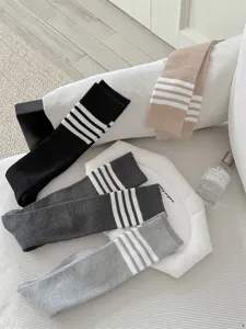 Knit striped tube socks Japanese style knee high socks aesthetic fashion casual leg warmers