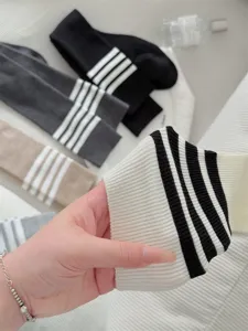 Japanese style knee high striped socks long tube cotton socks for women autumn wear