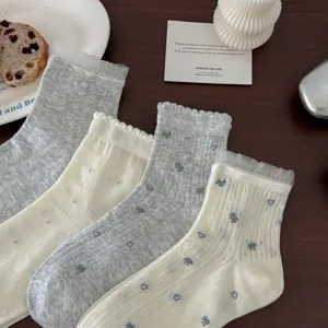 Korean style floral ruffle lace socks for women summer thin sweet cute heart pattern sock