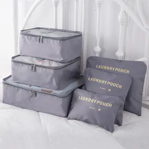 Travel packing cubes 6-piece set waterproof luggage organizer bags for clothes grey storage
