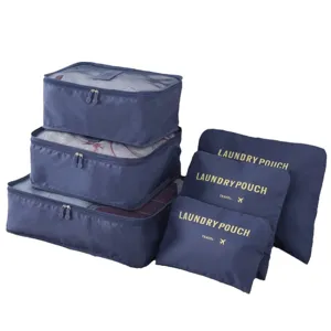 Travel luggage organizer bags set of 6 waterproof clothes packing cubes navy blue