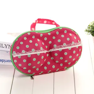Cute EVA bra storage box portable travel organizer pink polka dot underwear case bag