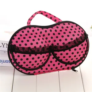 Pink polka dot EVA bra storage box portable travel underwear organizer case with handle