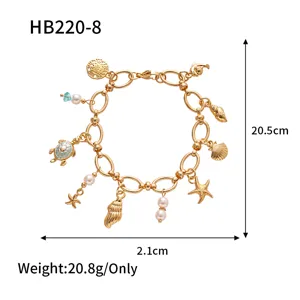 Detailed size and weight specifications for the gold ocean themed charm bracelet