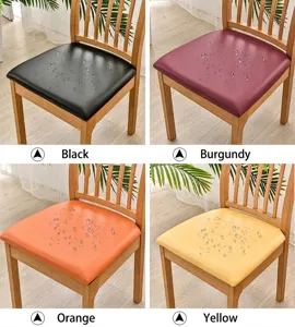 Detailansicht von wasserdichten PU-Leder-Sitzbezügen für Esszimmerstühle in vier Farben.