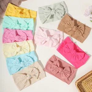 10er Set ultraweiche Nylon-Stirnbänder mit großen Schleifen für Babys in Pastellfarben