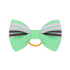 Elastico per capelli a fiocco in grosgrain verde chiaro con strisce viola per bambine