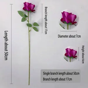 High-quality artificial velvet rose single stem for home and wedding decoration 50cm