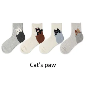 Women's Cute Cartoon Cat Paw Socks Cotton Blend Crew Socks Sweet Animal Pattern Short Tube Casual Socks For Spring Summer