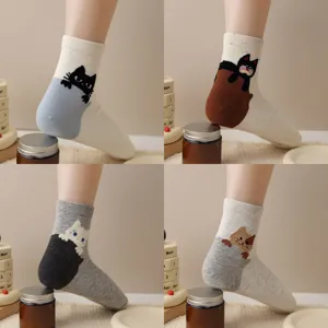 Cute cat heel design sock detail view, soft cotton material, comfortable spring summer short socks.