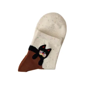 Cute cartoon cat women's socks mid tube speckled knit socks casual daily wear cute style